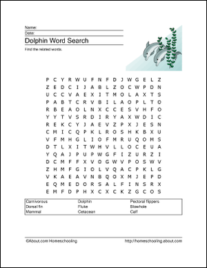 Dolphin printables word sech vocabuly crossword and more word find ocean words dolphins