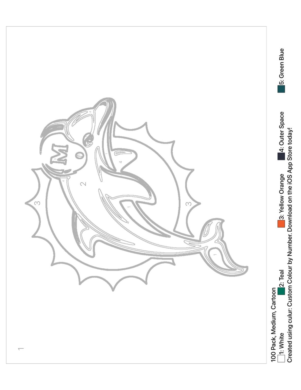 Printable color by number of the dolphins logo great for the family rmiamidolphins