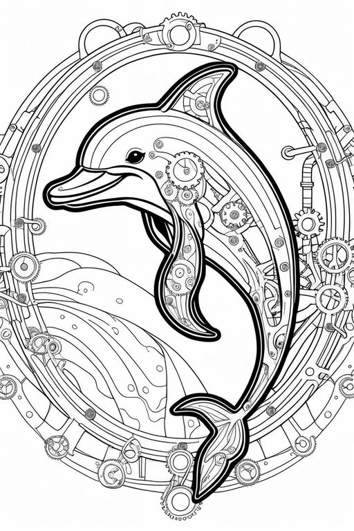 Bw outline art for kids coloring book page dolphins