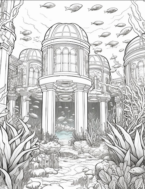 Premium ai image coloring pages of a building with a dome and a pond generative ai