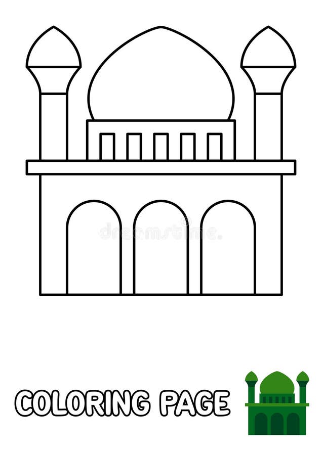 Coloring page with mosque for kids stock vector