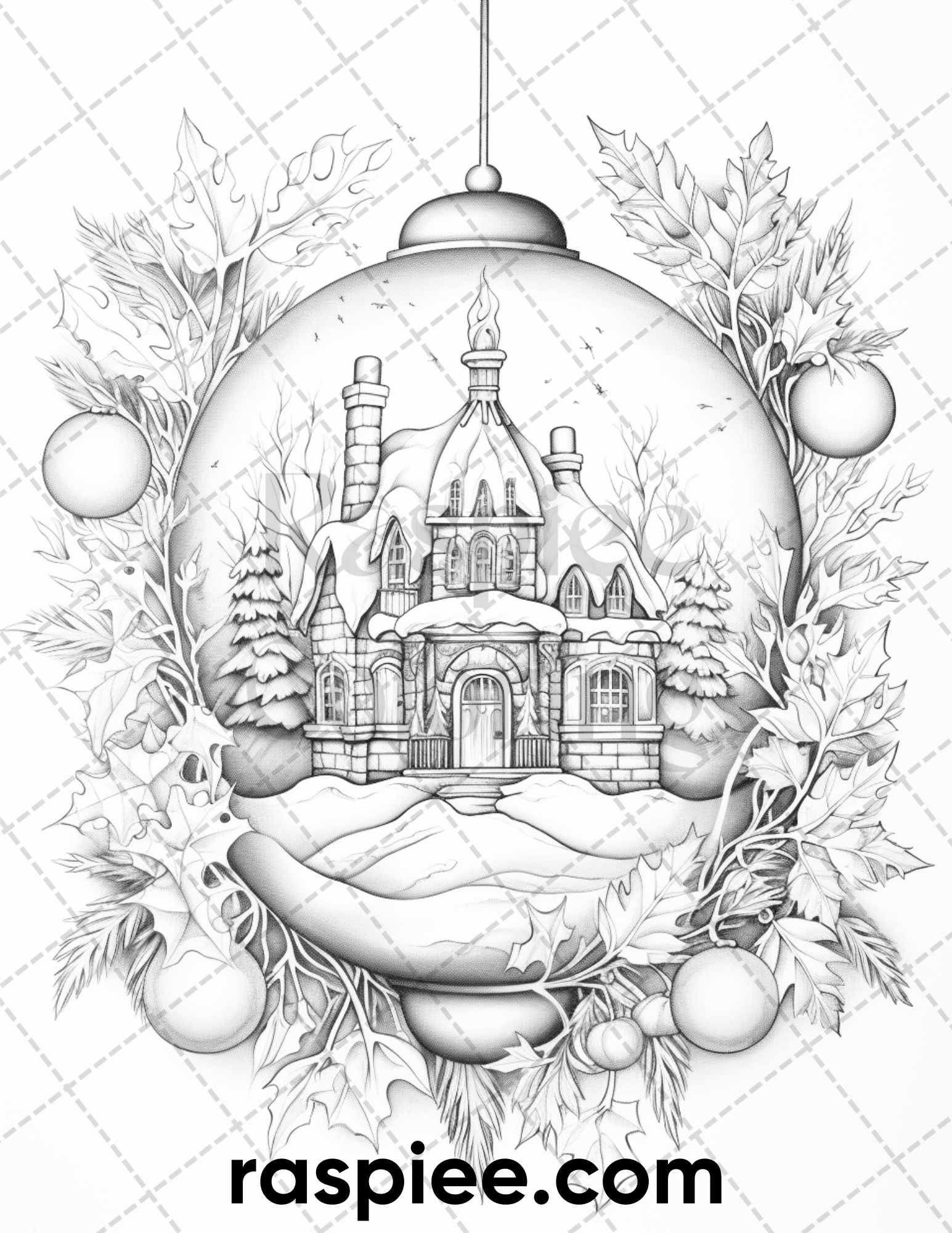 Merry christmas grayscale coloring pages printable for adult holid â coloring