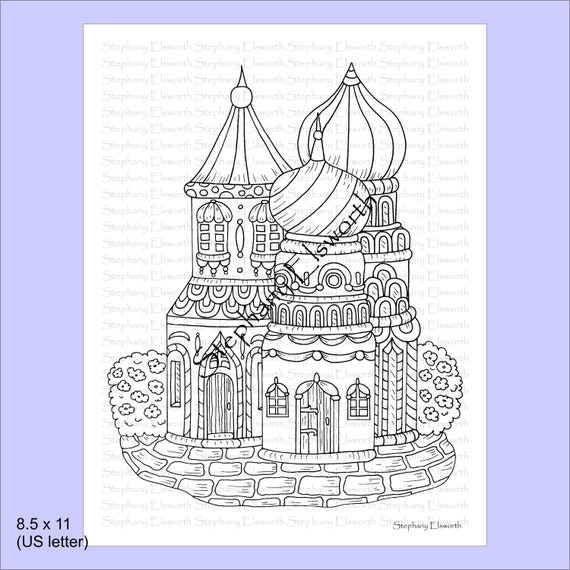 Onion dome fairy house printable instant download coloring page