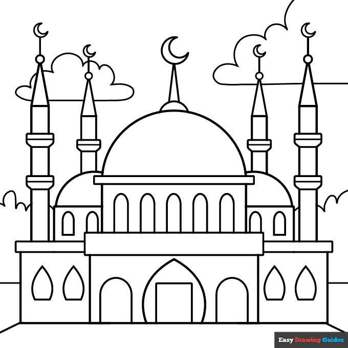 Mosque coloring page easy drawing guides