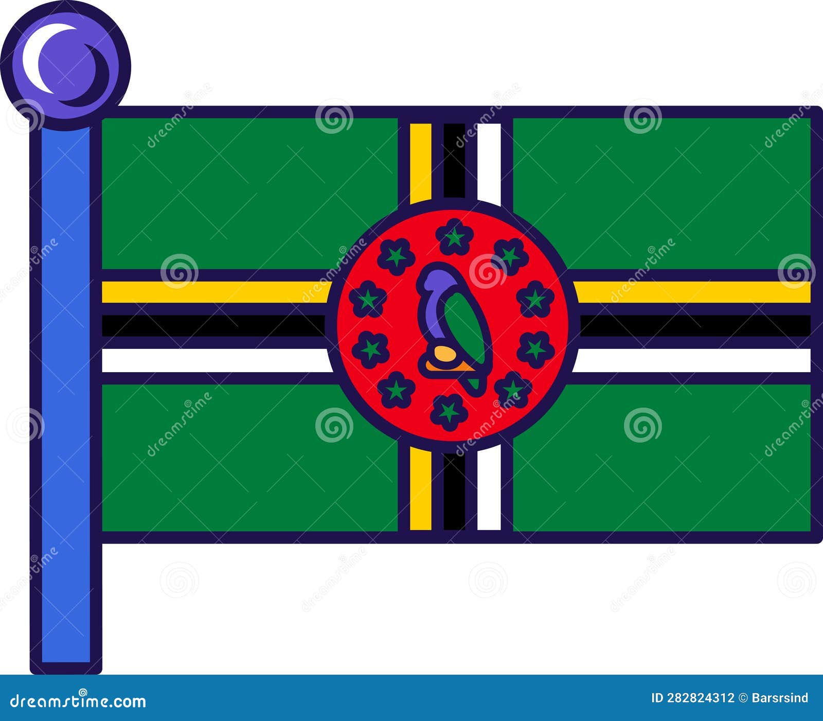 Dominica country nation flag on flagpole vector stock vector