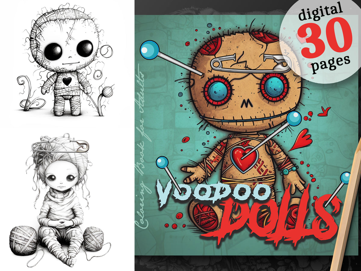 Voodoo dolls grayscale coloring book digital â monsoon publishing usa