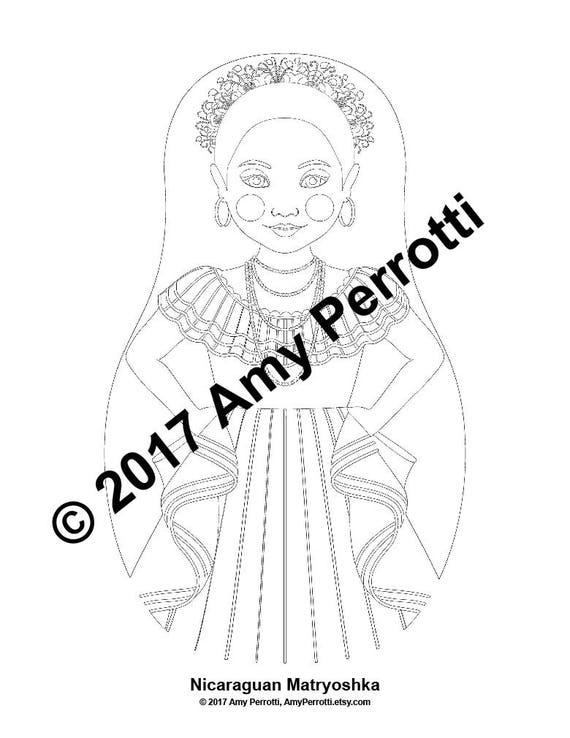 Nicaraguan coloring sheet printable file traditional folk dress matryoshka doll