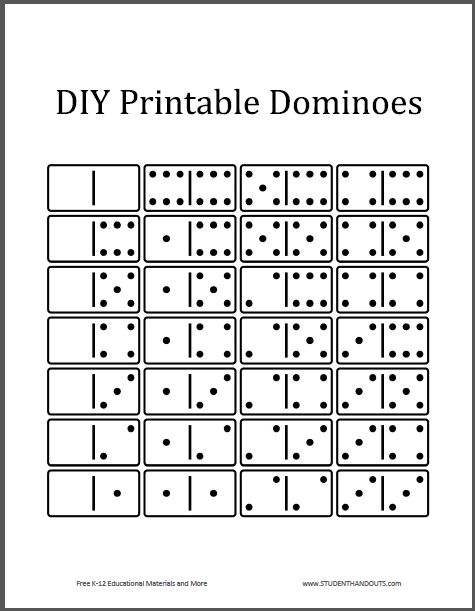 Free printable dominoes game pieces domino games dominoes for kids math worksheets