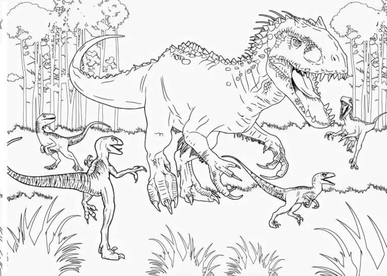 Tyrannosaurus attack coloring page