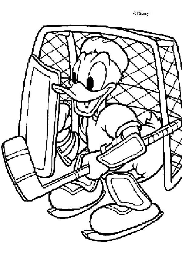 Donald duck as a hockey goal keeper coloring pages