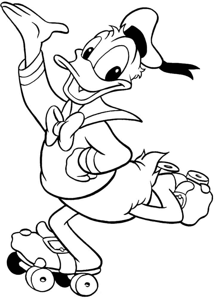 Donald duck does roller skating coloring page