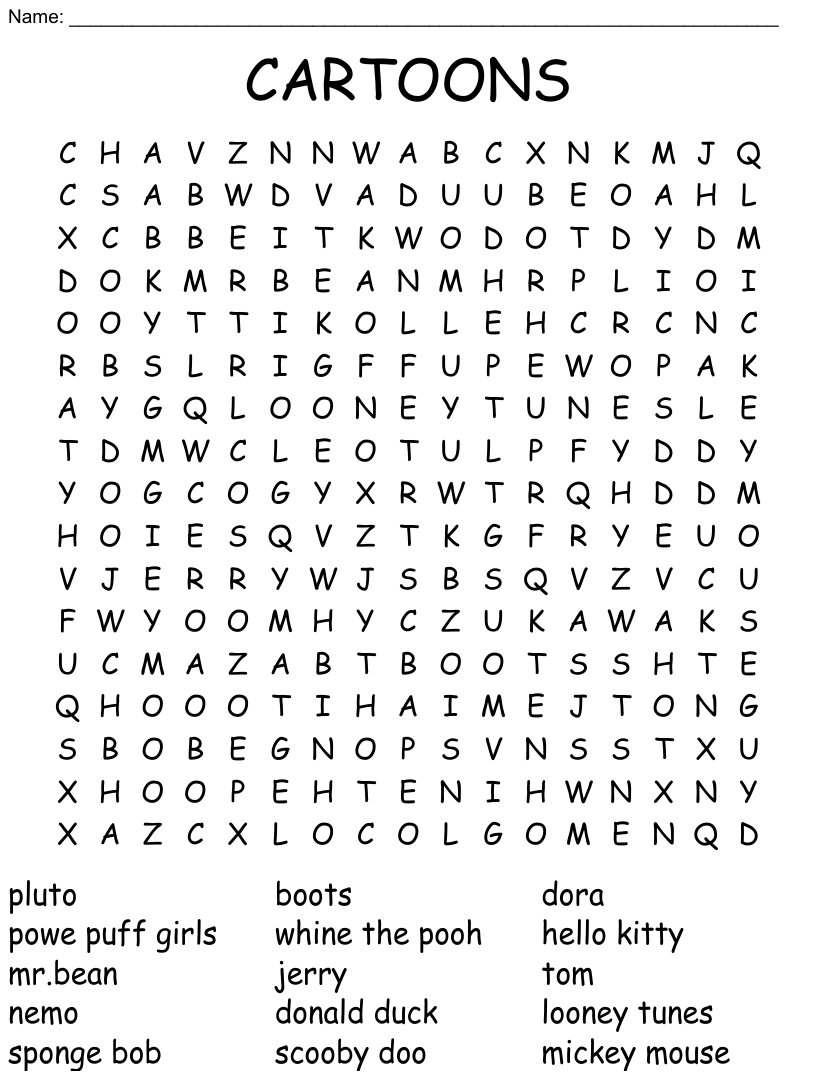 Cartoon characters word search