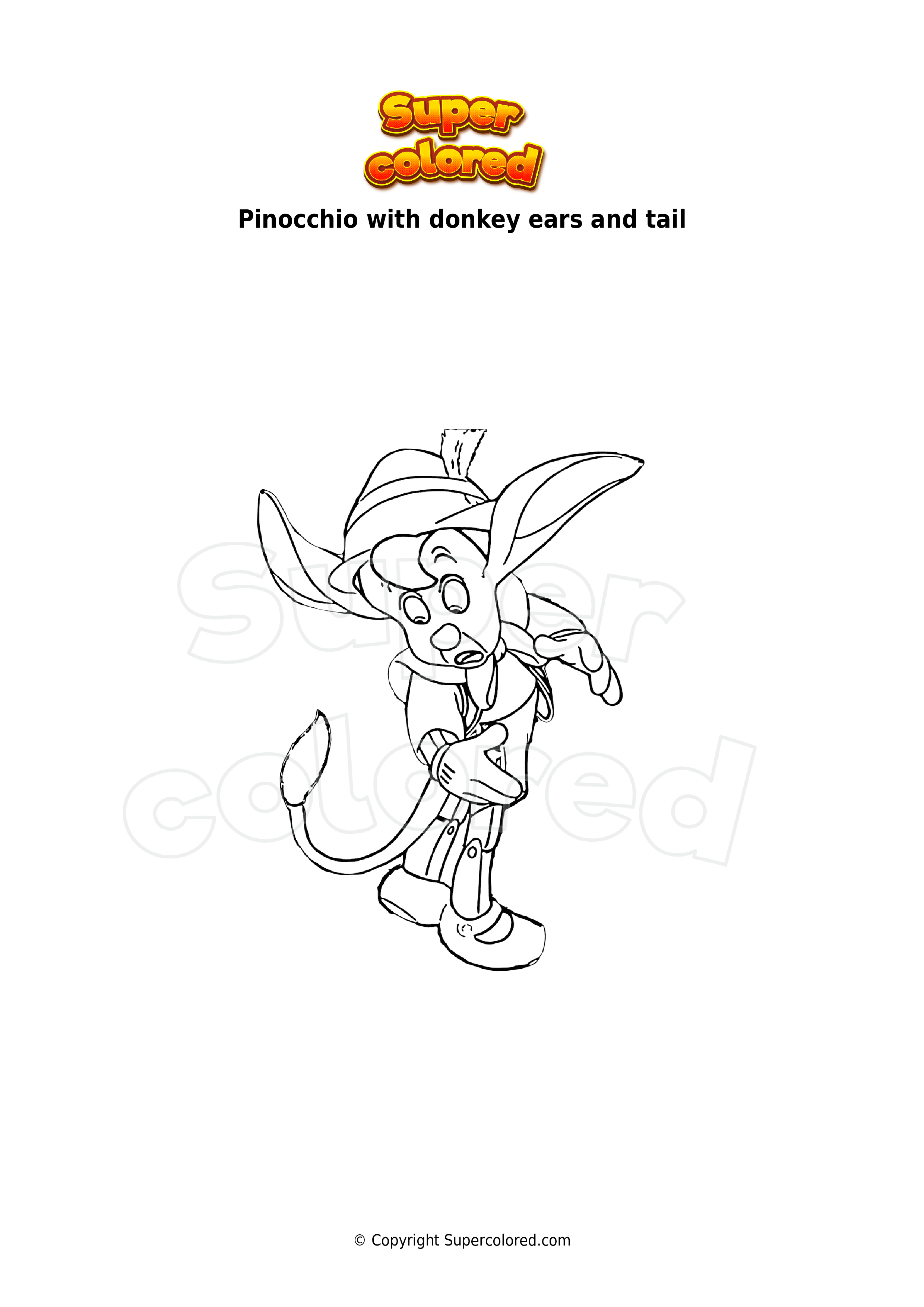 Coloring page pinocchio with donkey ears and tail