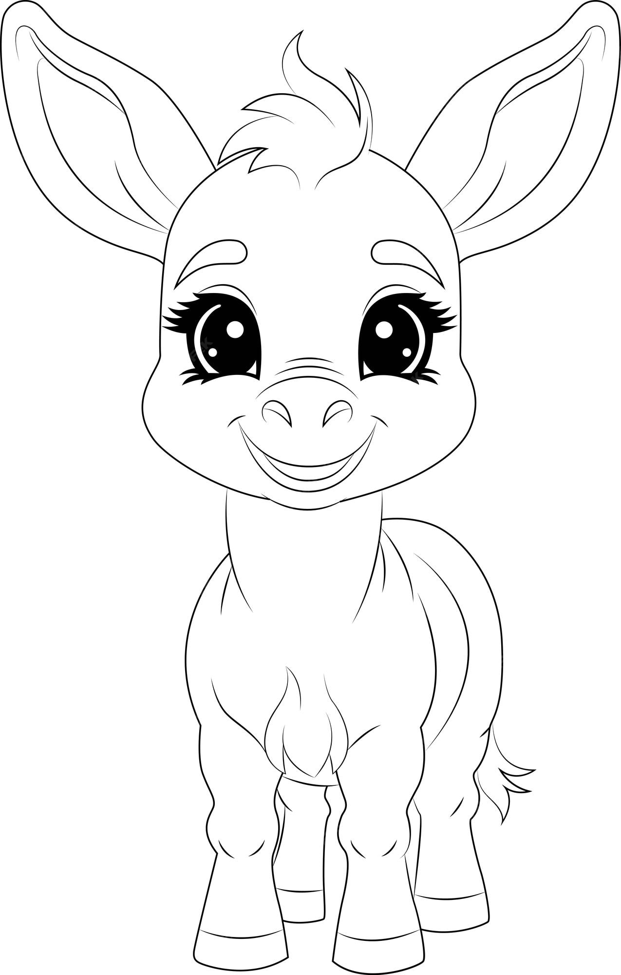 Premium vector coloring page a cute little donkey with long floppy ears