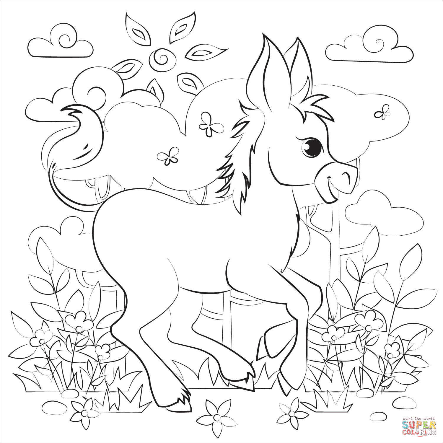 Donkey coloring page free printable coloring pages