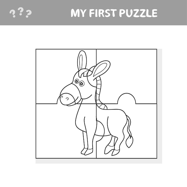 Premium vector cartoon vector illustration of education jigsaw puzzle game for preschool children with funny donkey farm animal