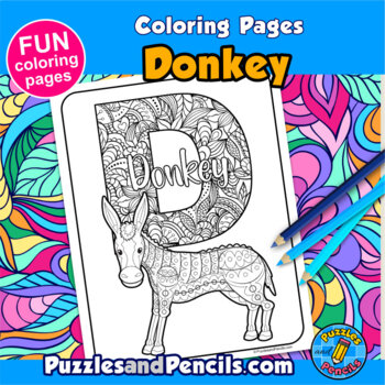 Zentangle donkey coloring page activity mindfulness coloring pages for kids