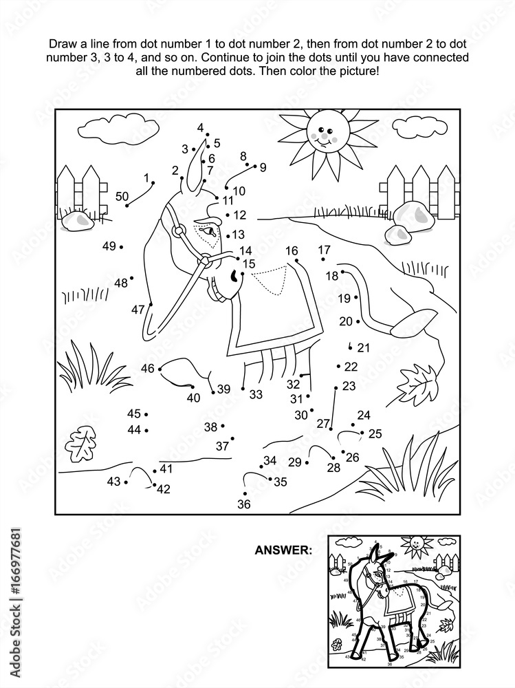 Connect the dots picture puzzle and coloring page