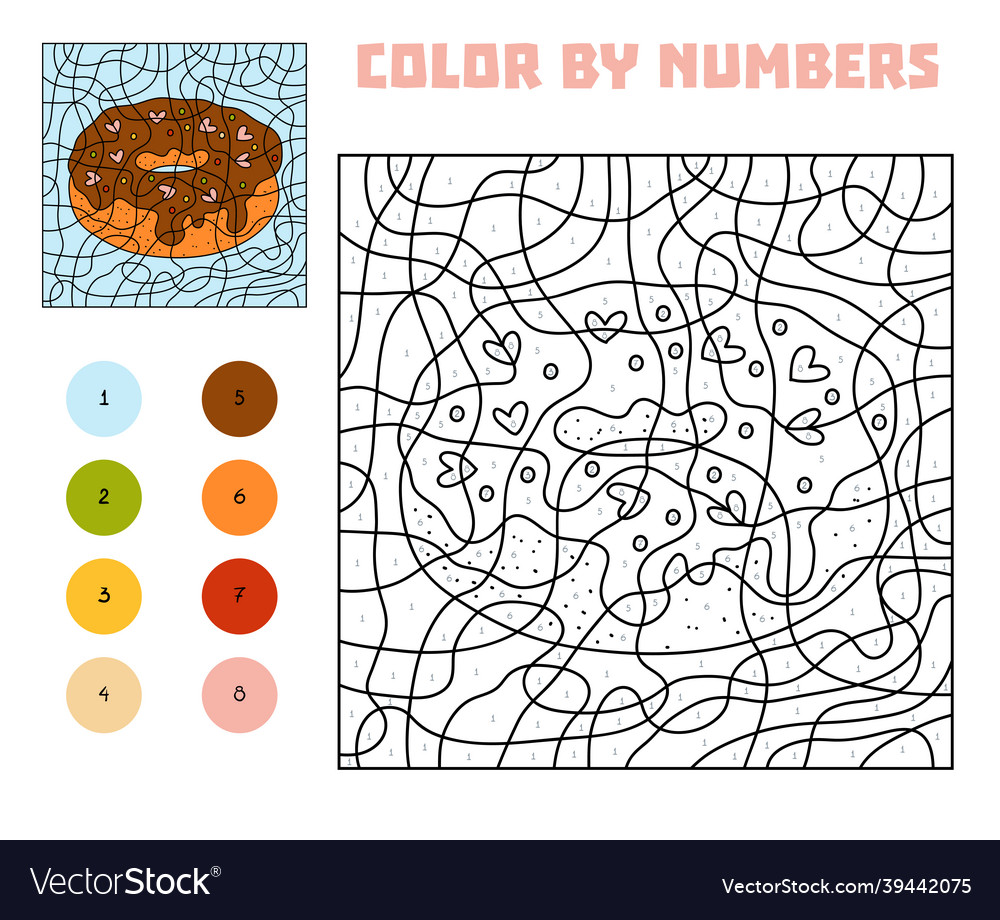 Color by number game for children donut royalty free vector