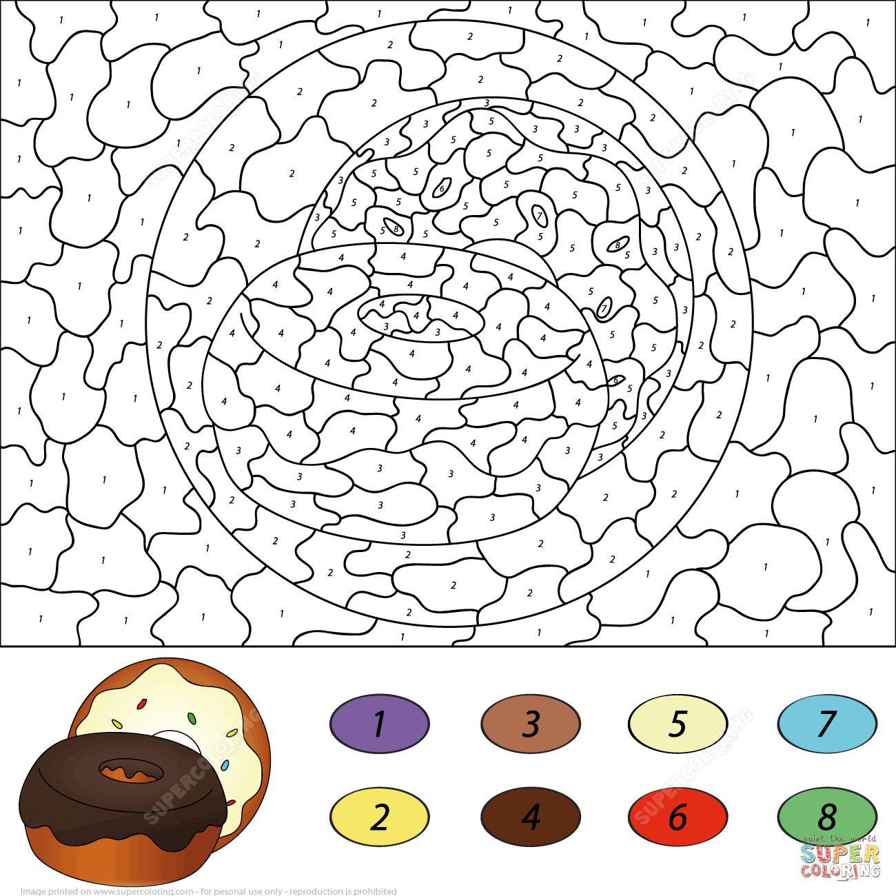 Donuts color by number free printable coloring pages