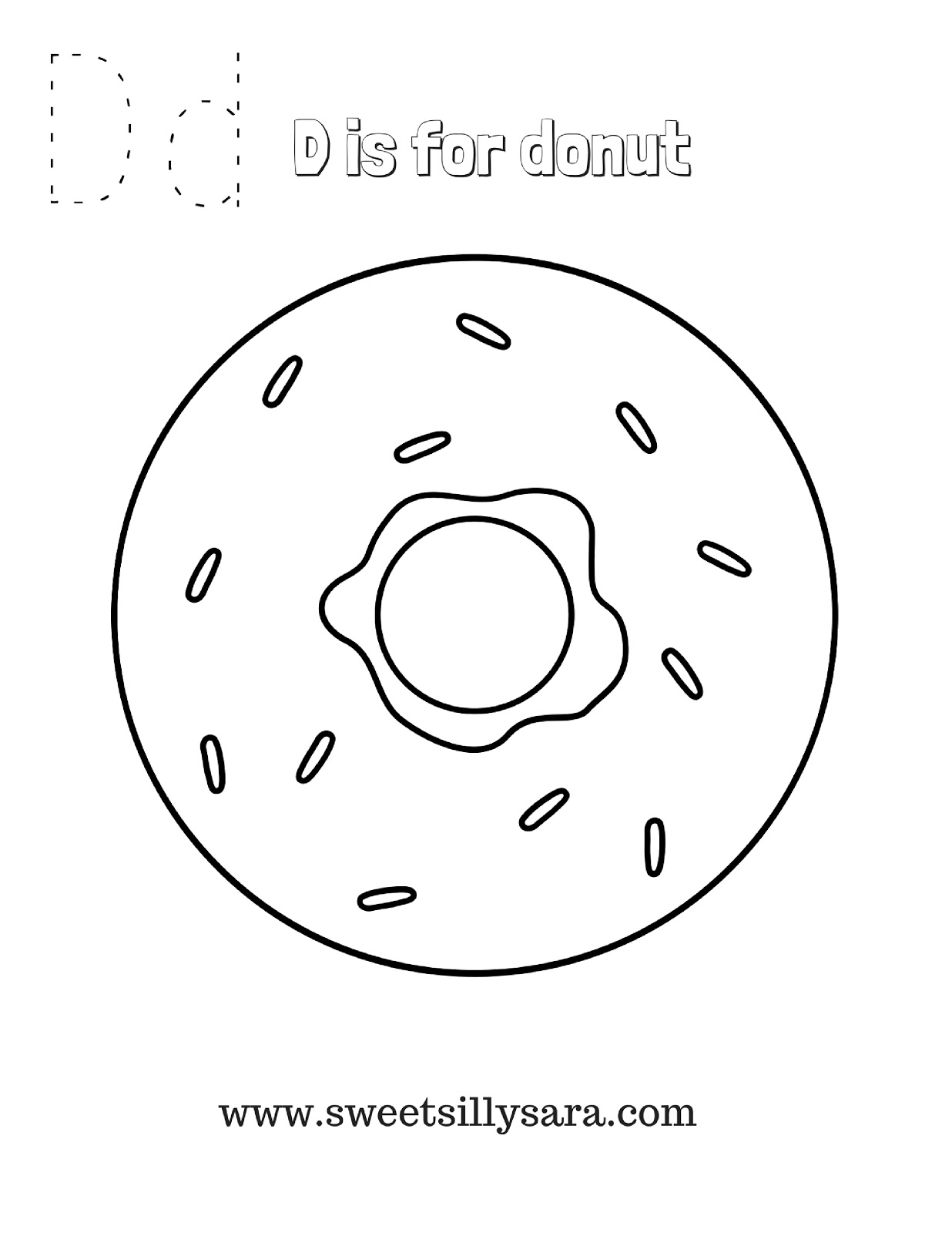 Sweet silly sara d is for donut coloring page