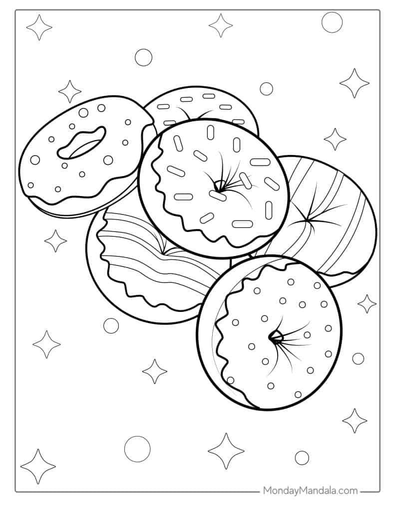 Donut coloring pages free pdf printables