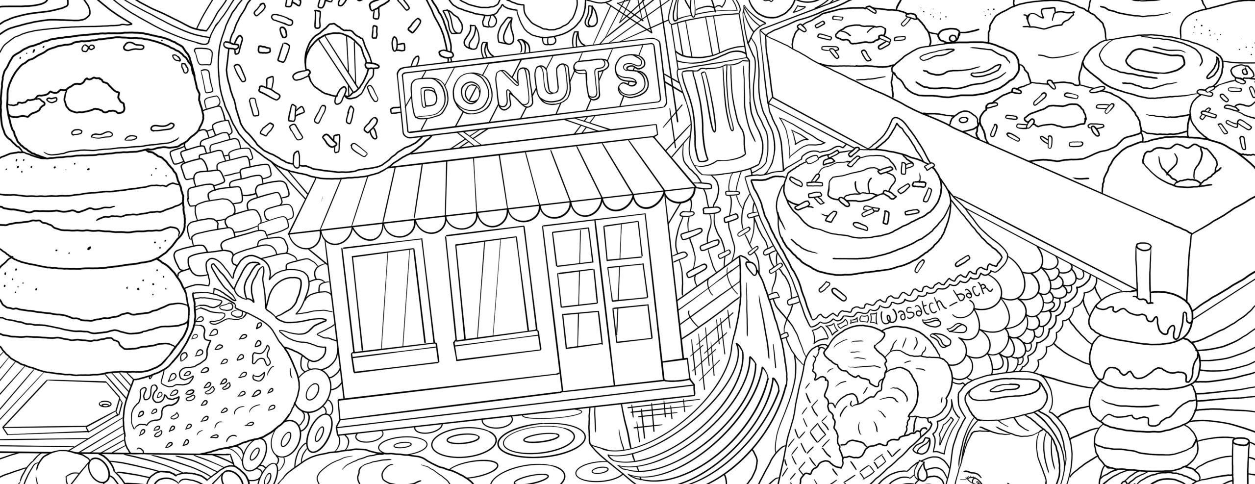 Donut and dessert coloring page