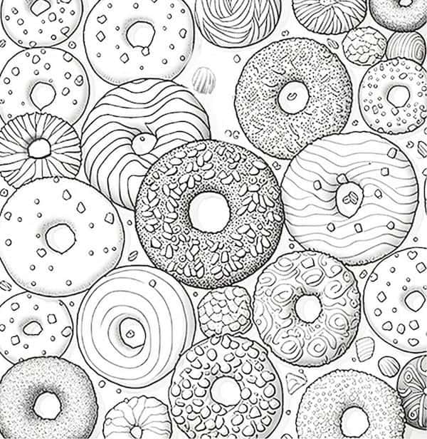 Super fun printable donut coloring pages