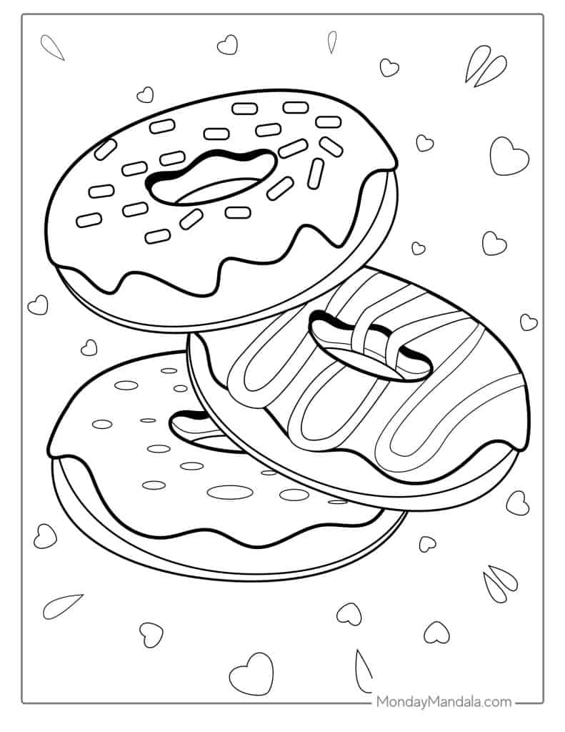 Donut coloring pages free pdf printables