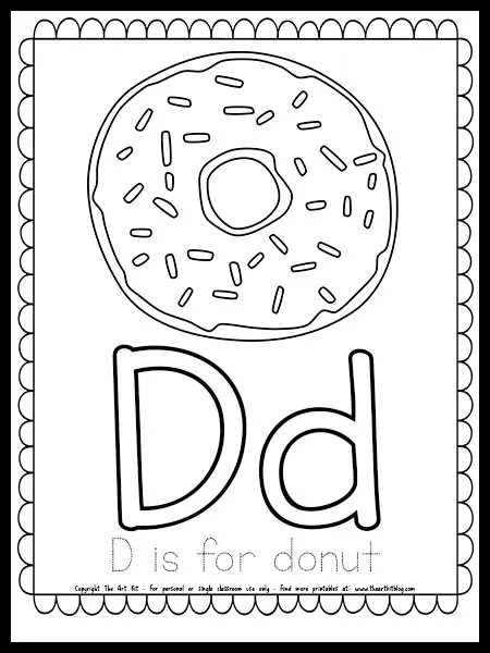 D is for donut coloring page free printable â the art kit