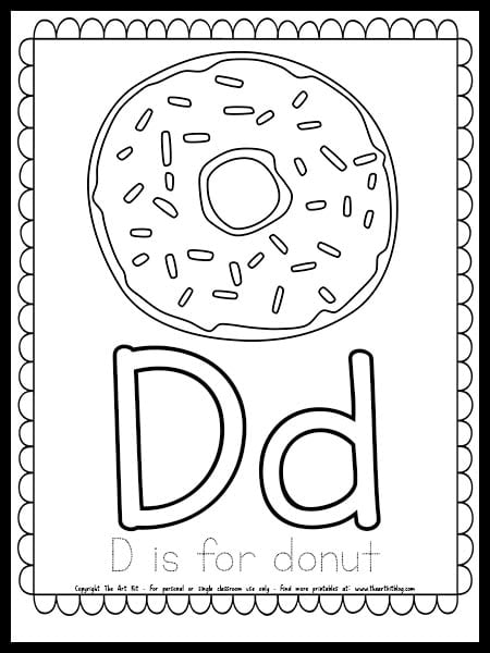 D is for donut coloring page free printable â the art kit