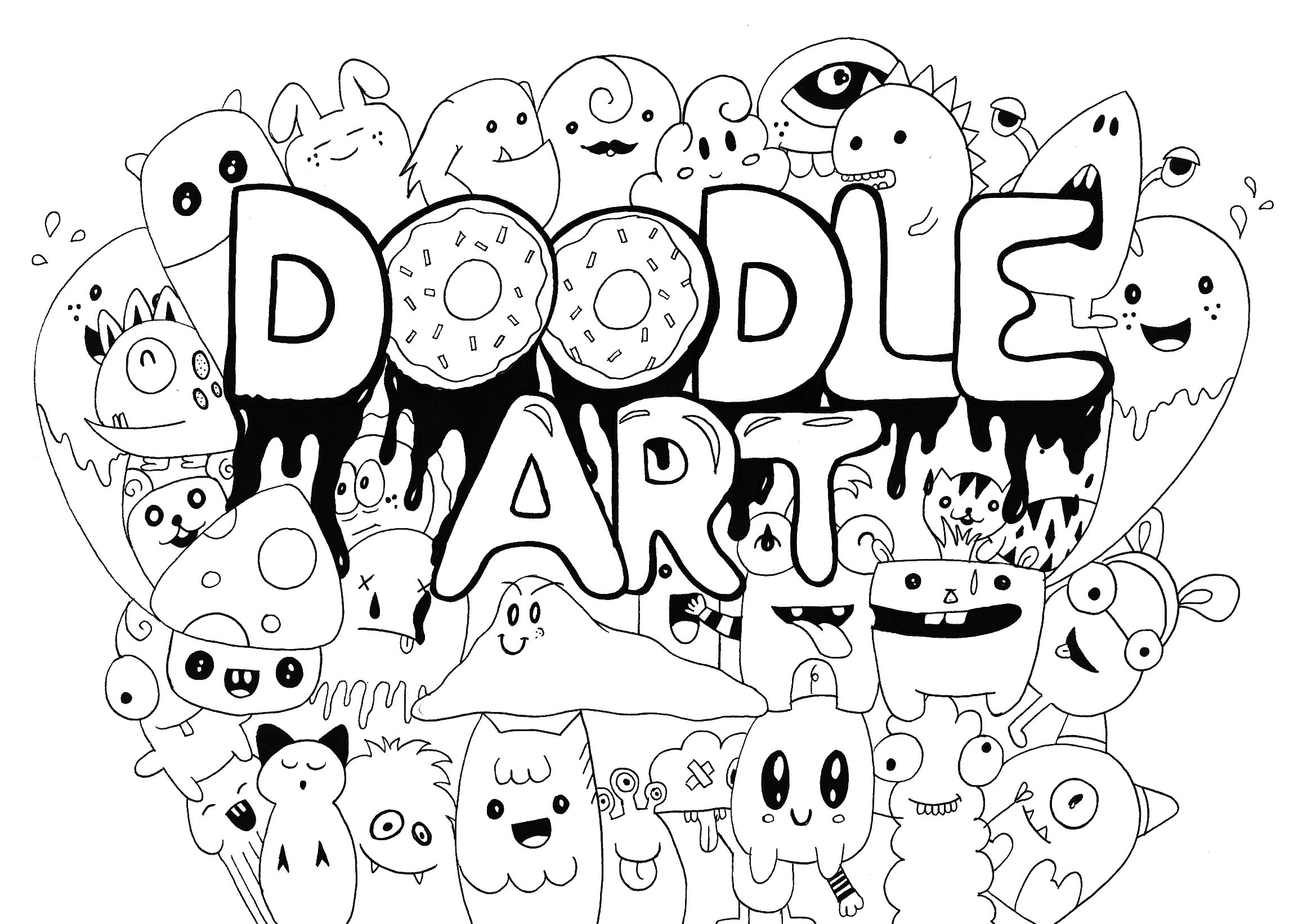 Doodle art to color for kids