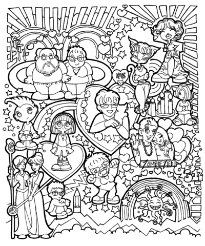 Ic characters doodle coloring page free printable coloring pages