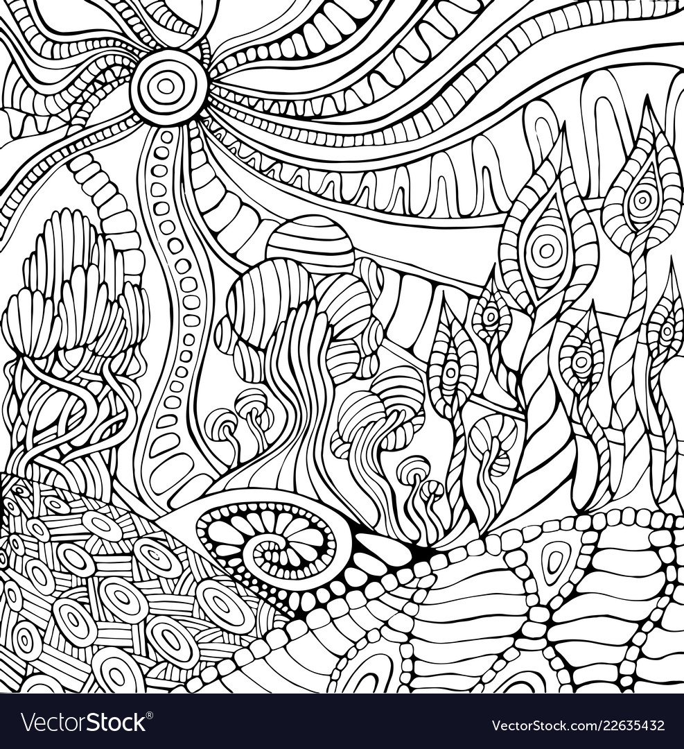 Doodle surreal landscape coloring page for adults vector image