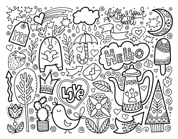 Doodle art coloring pages vectors illustrations for free download