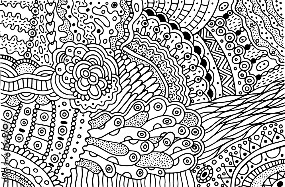 Surreal doodle pattern for coloring book for adults coloring page with floral abstract motifs psychedelic texture zentangle pattern vector illustration vector