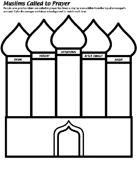 Muslims called to prayer coloring page