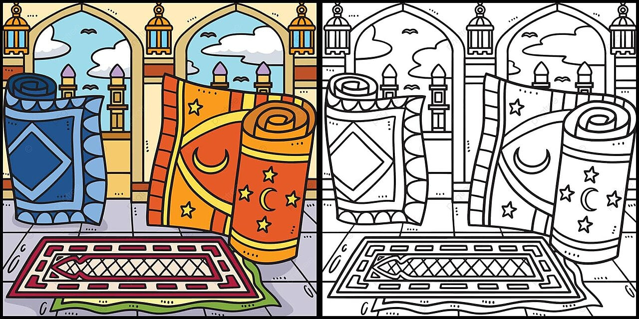 Ramadan prayer mats coloring page illustration eid al fitr doodle colouring book vector eid al fitr doodle colouring book png and vector with transparent background for free download