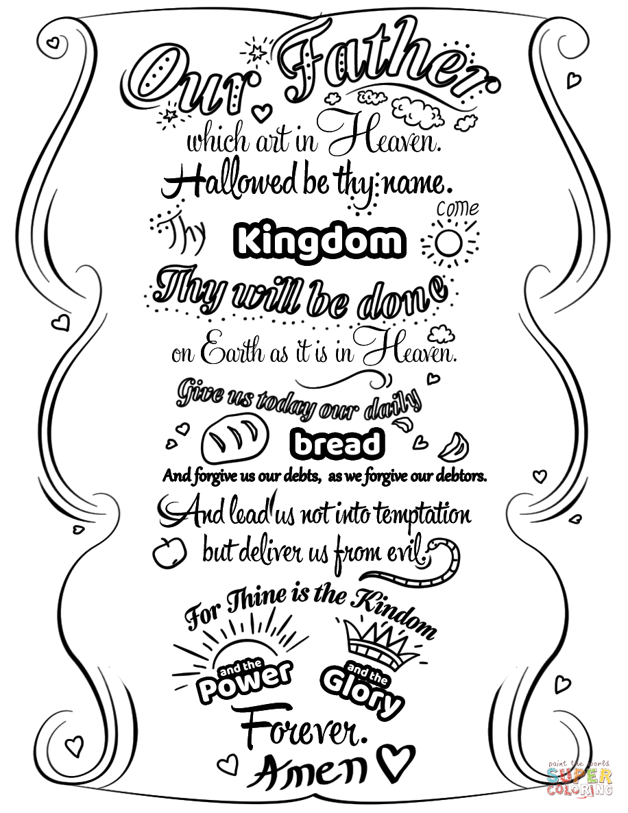 Lords prayer doodle coloring page free printable coloring pages