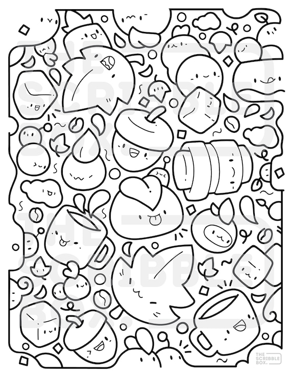 Printable kawaii doodle coloring page for kids and adults