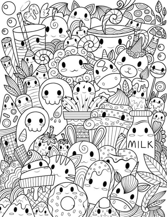 Doodle style coloring pages digital coloring pages printable pdf download