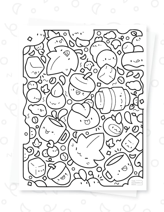 Printable kawaii doodle coloring page for kids and adults