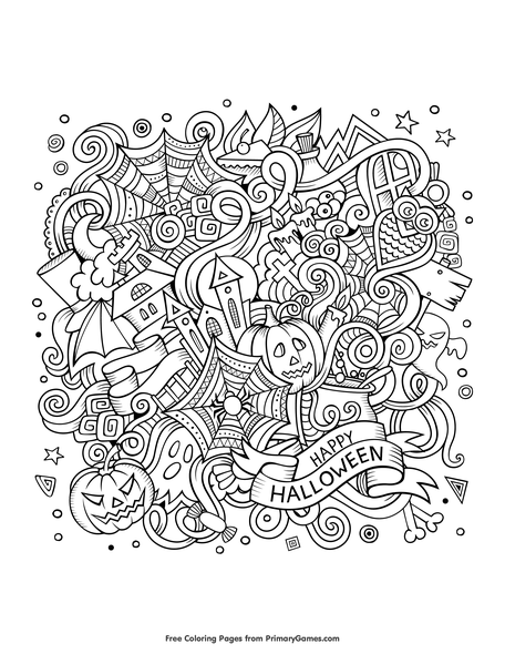 Halloween doodle coloring page â free printable pdf from