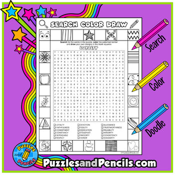 Loyalty word search puzzle with coloring search color doodle activity