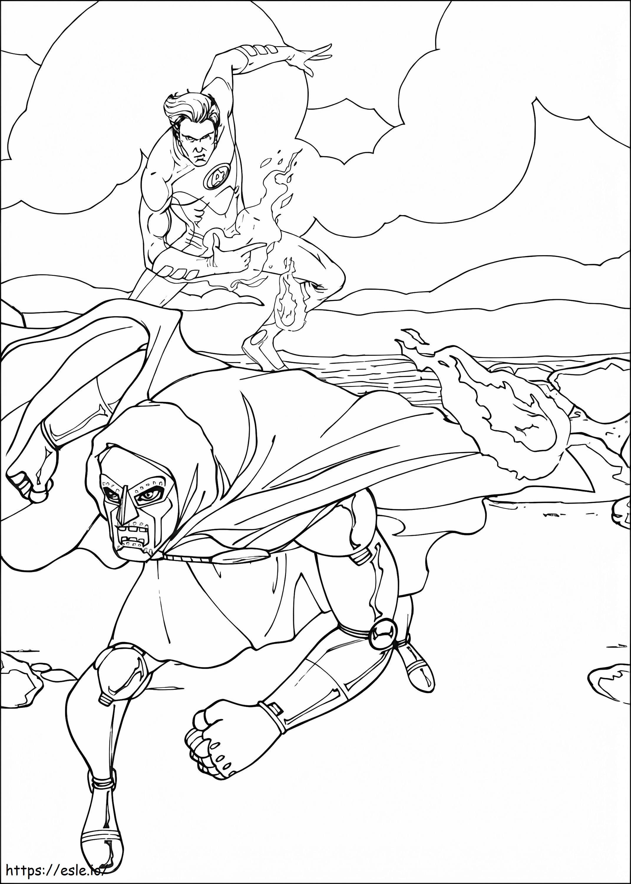 Human torch and doctor doom coloring page