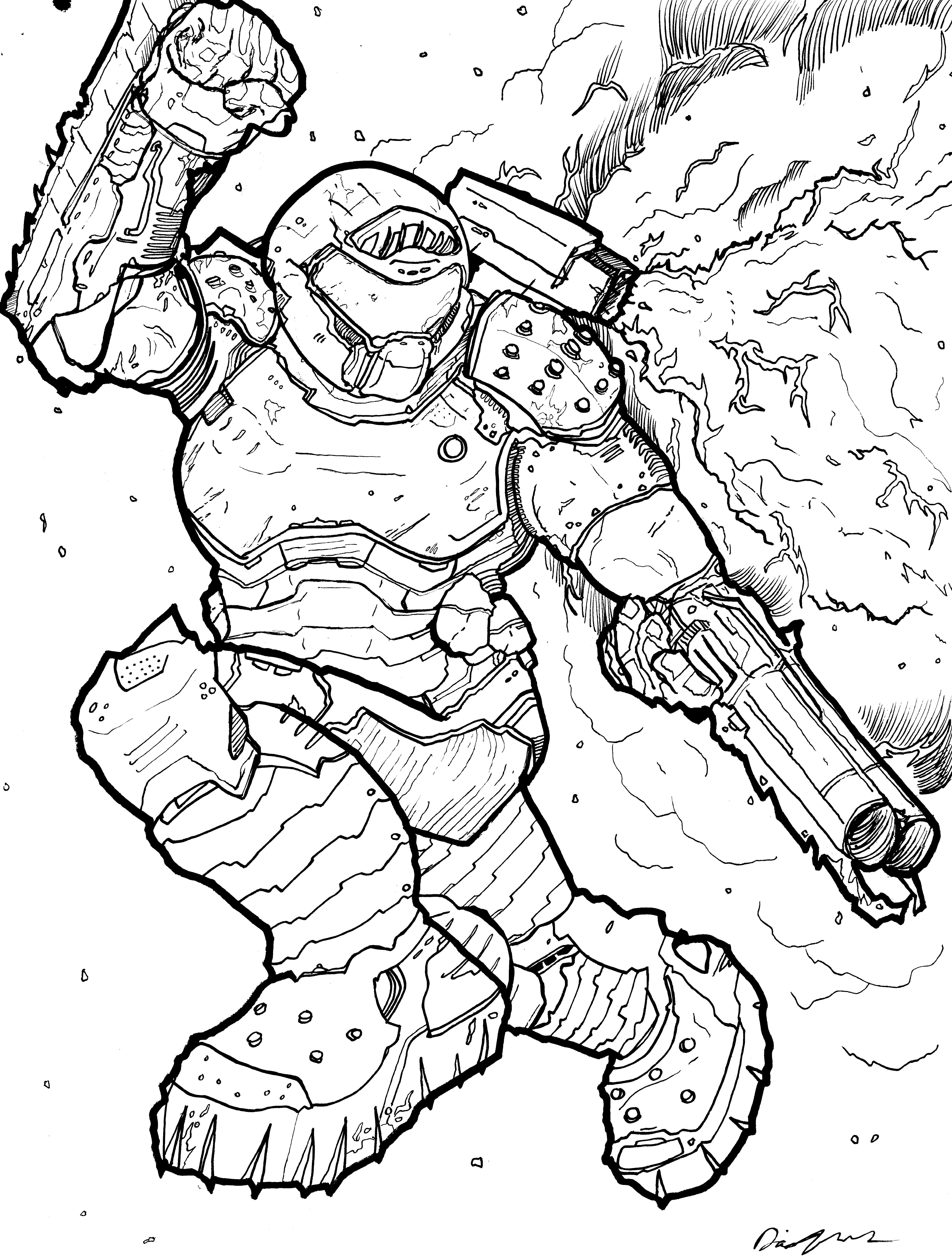 The doom slayer hand drawn and scanned rdoom