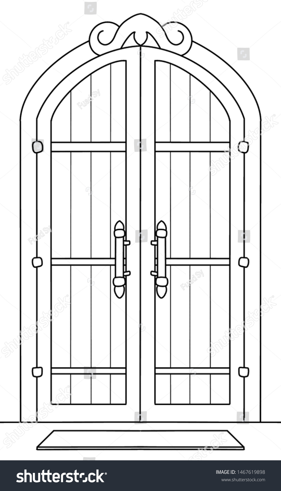 Illustration wooden door outline coloring page stock illustration