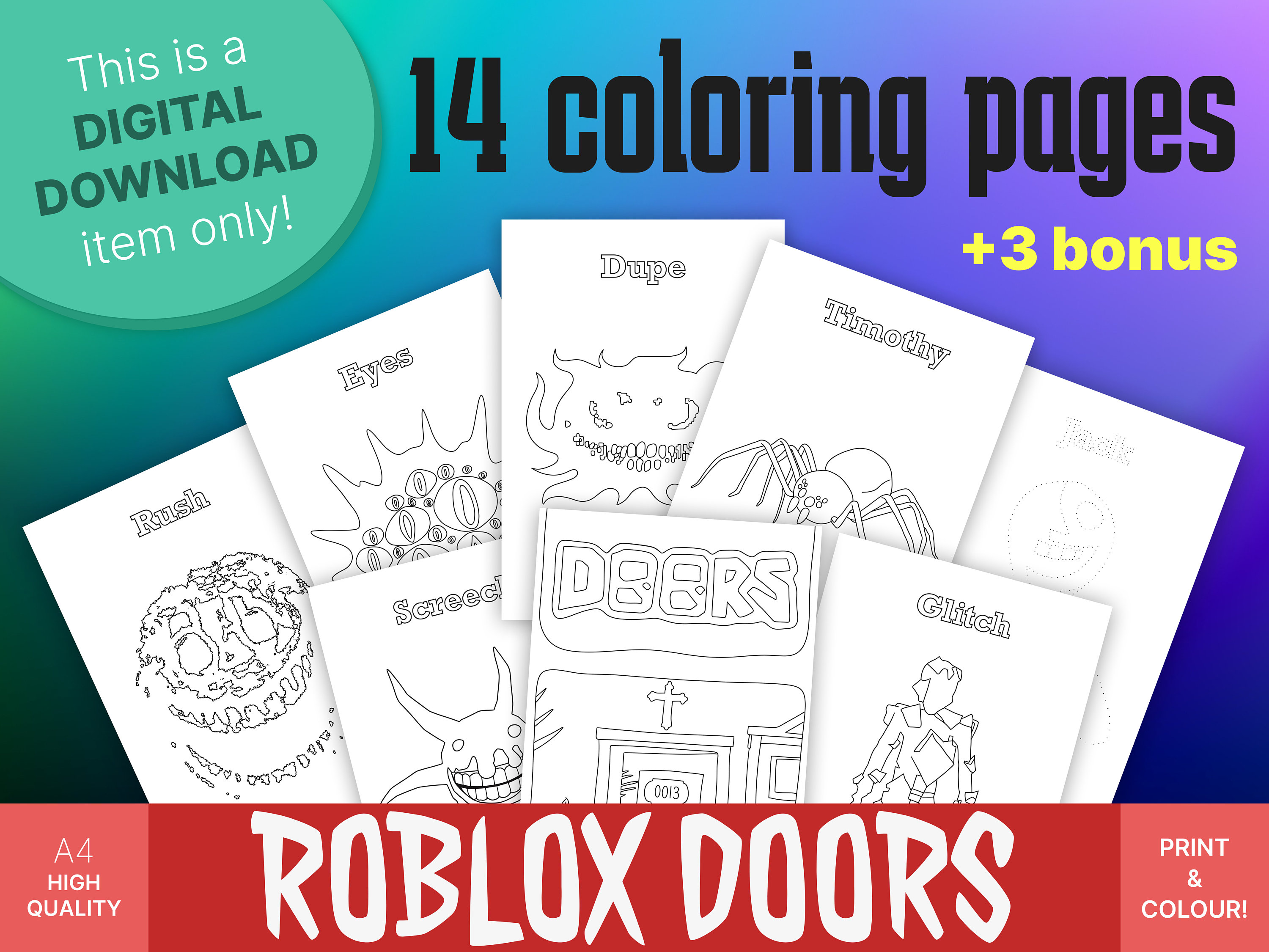 Roblox doors doors roblox printable coloring pages print your own coloring sheets digital download instant download