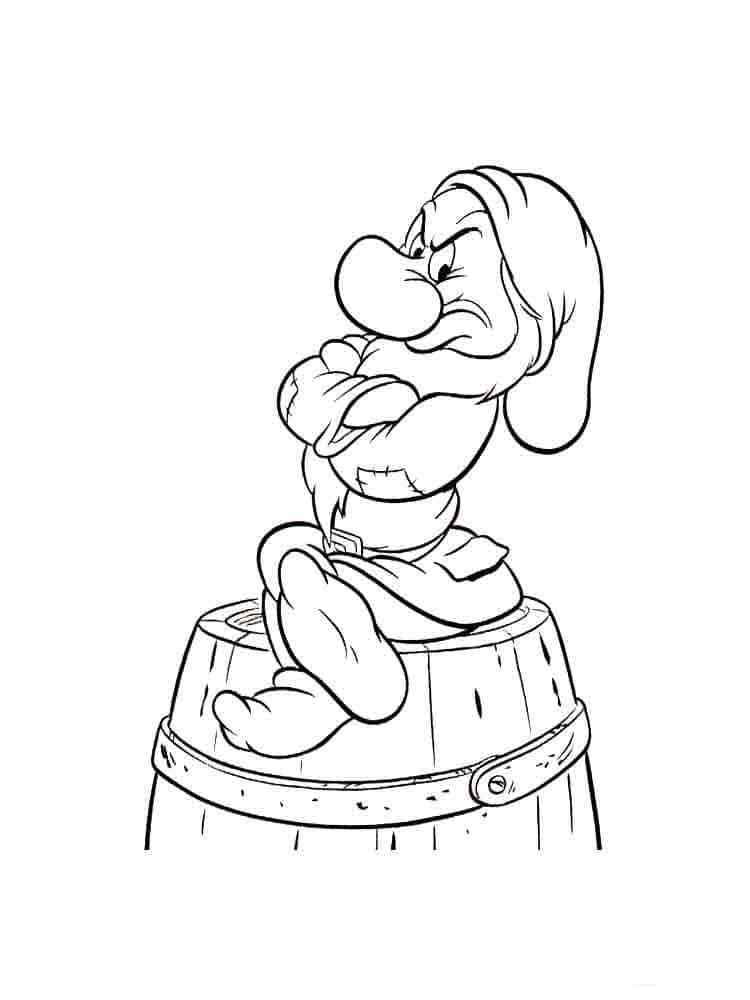 Disney dwarf sitting on a barrel coloring page