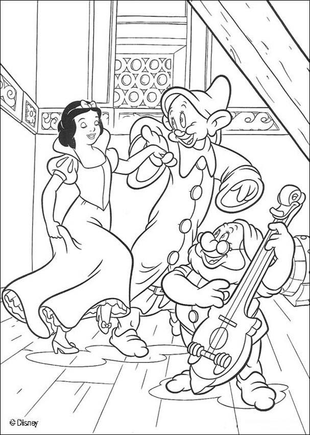 Snow white dancing with dopey coloring pages